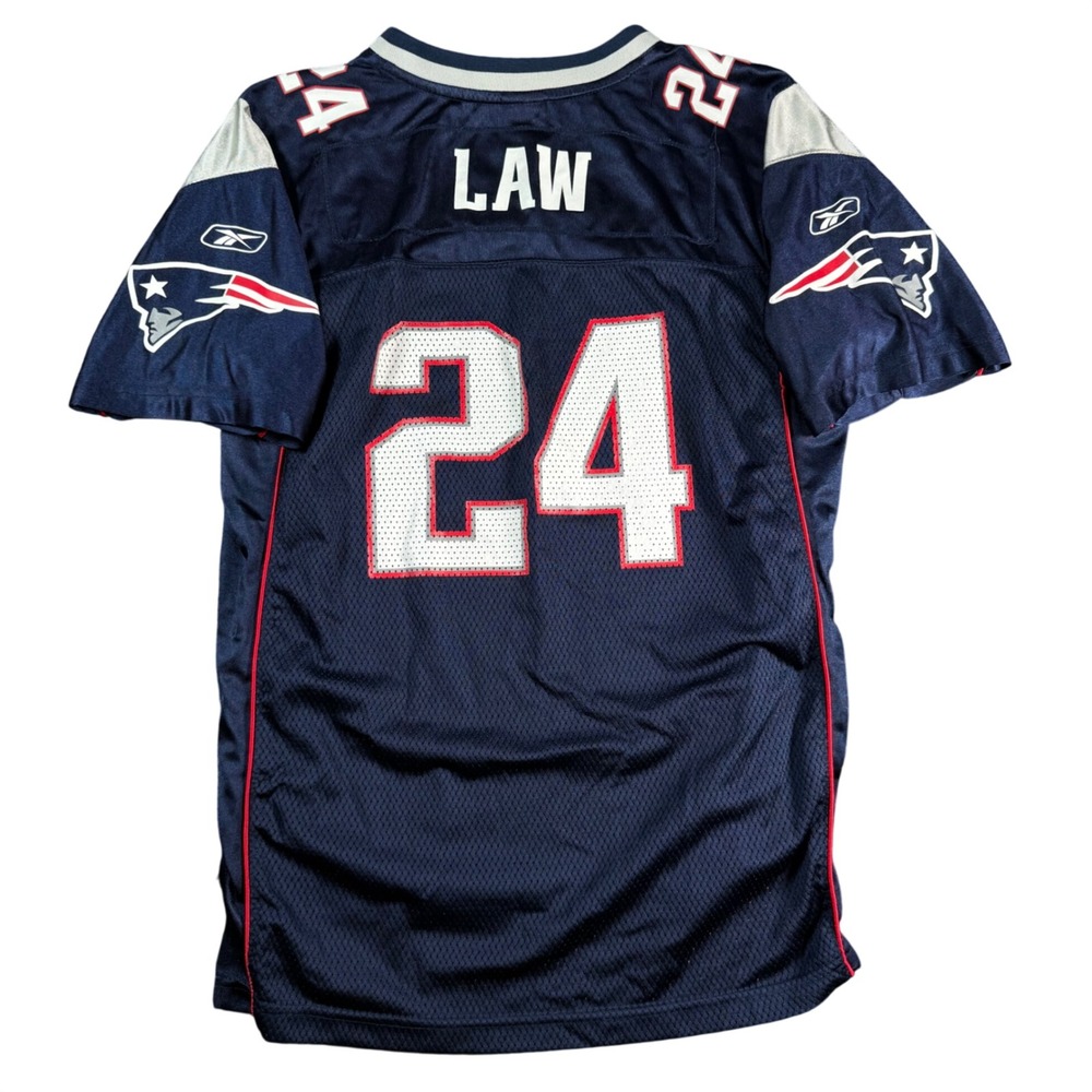 Reebok Ty Law Patriots Jersey Kids XL Blue 24 Football NFL Equipment Vintage